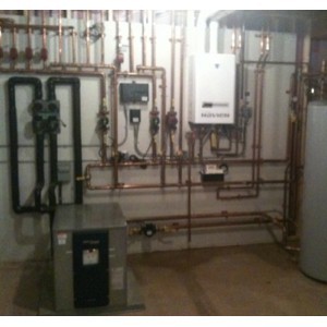 Geothermal water to water radiant infloor heating and cooling